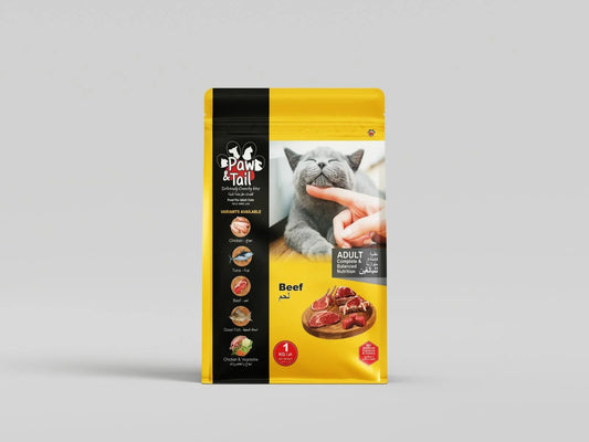 Paw & Tail | 1 Kilogram Bag (Beef Flavor) - Food for Adult Cats - Paw & Tail